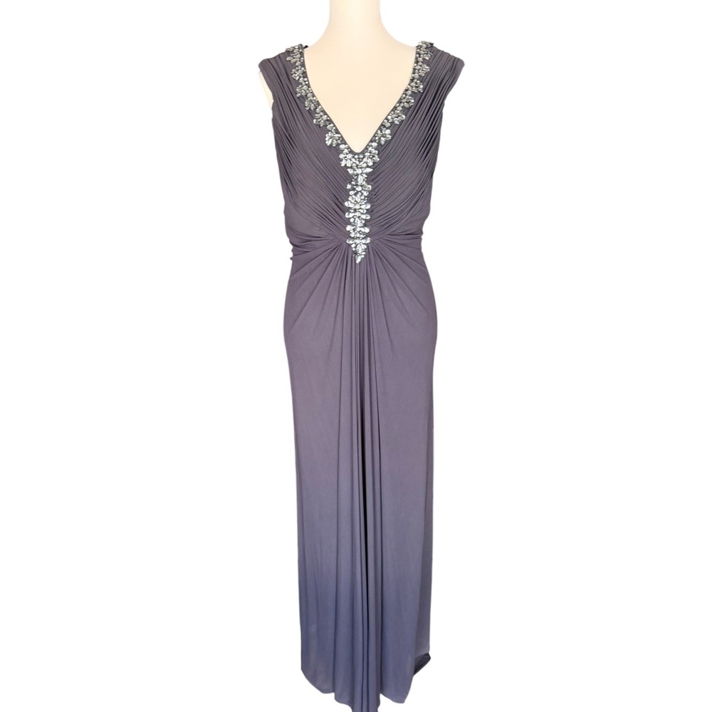 Alex Evenings Woman Gray Embellished Ruched Gown Dress 14W Formal Wedding Guest